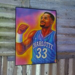 Alonzo Morning Vintage NBA Charlotte Hornets Airbrushed Style Framed Art Print
